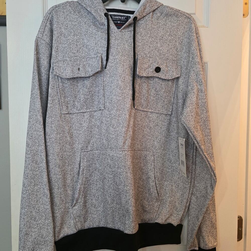 NWT Company Eighty One Men's Tweed Texture Hoodie Flap Pockets Black Trim Size L